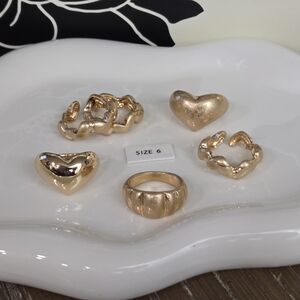 💍 Chunky Gold Ring Set – 6-Piece Mixed Shapes & Textures, Size 6